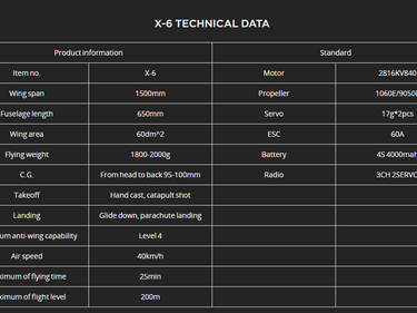 Skywalker X6, X6 TECHNICAL DATA Ercuctinenntnn #e