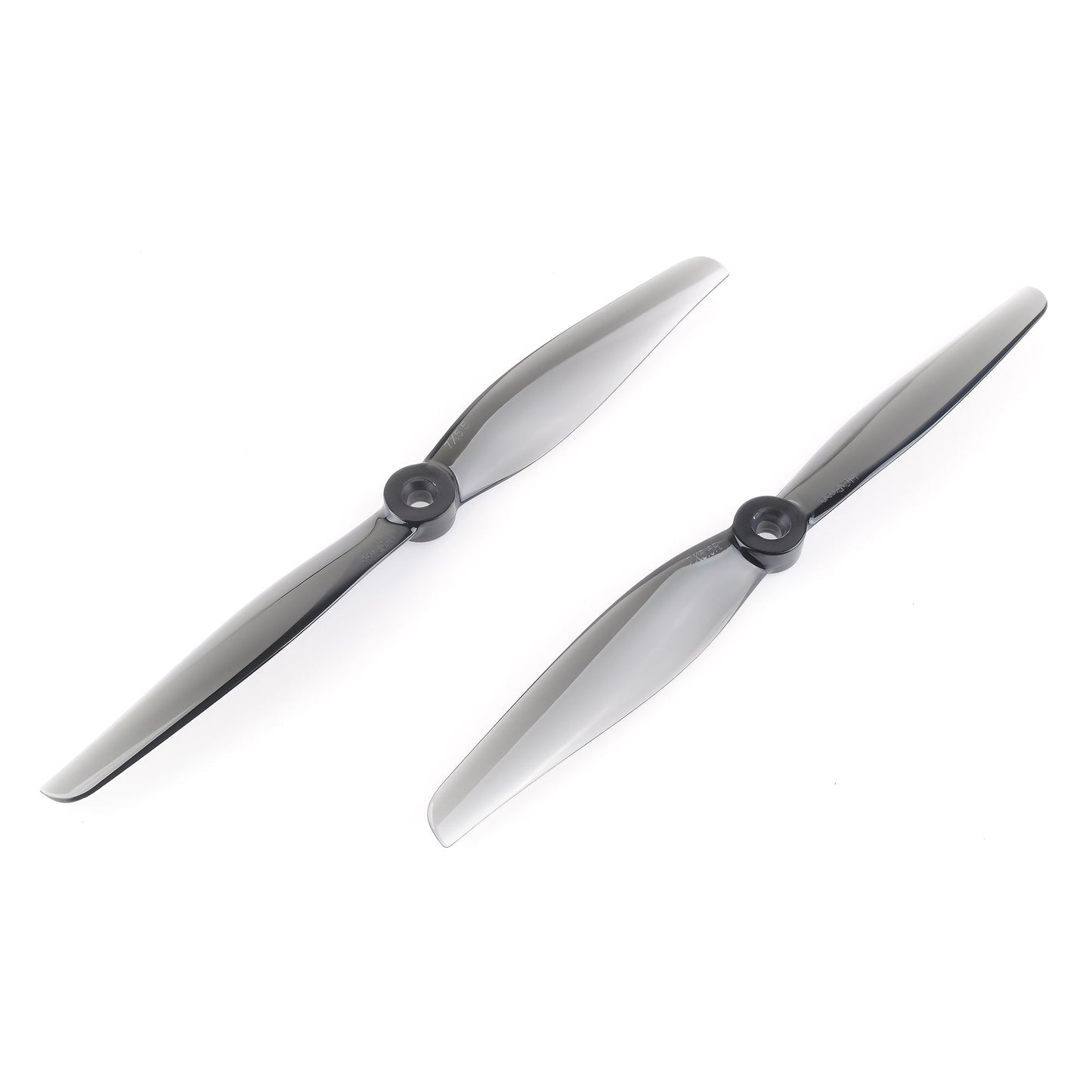 HQProp 7X5.5 light grey polycarbonate propeller set, two-blade drone props on white background