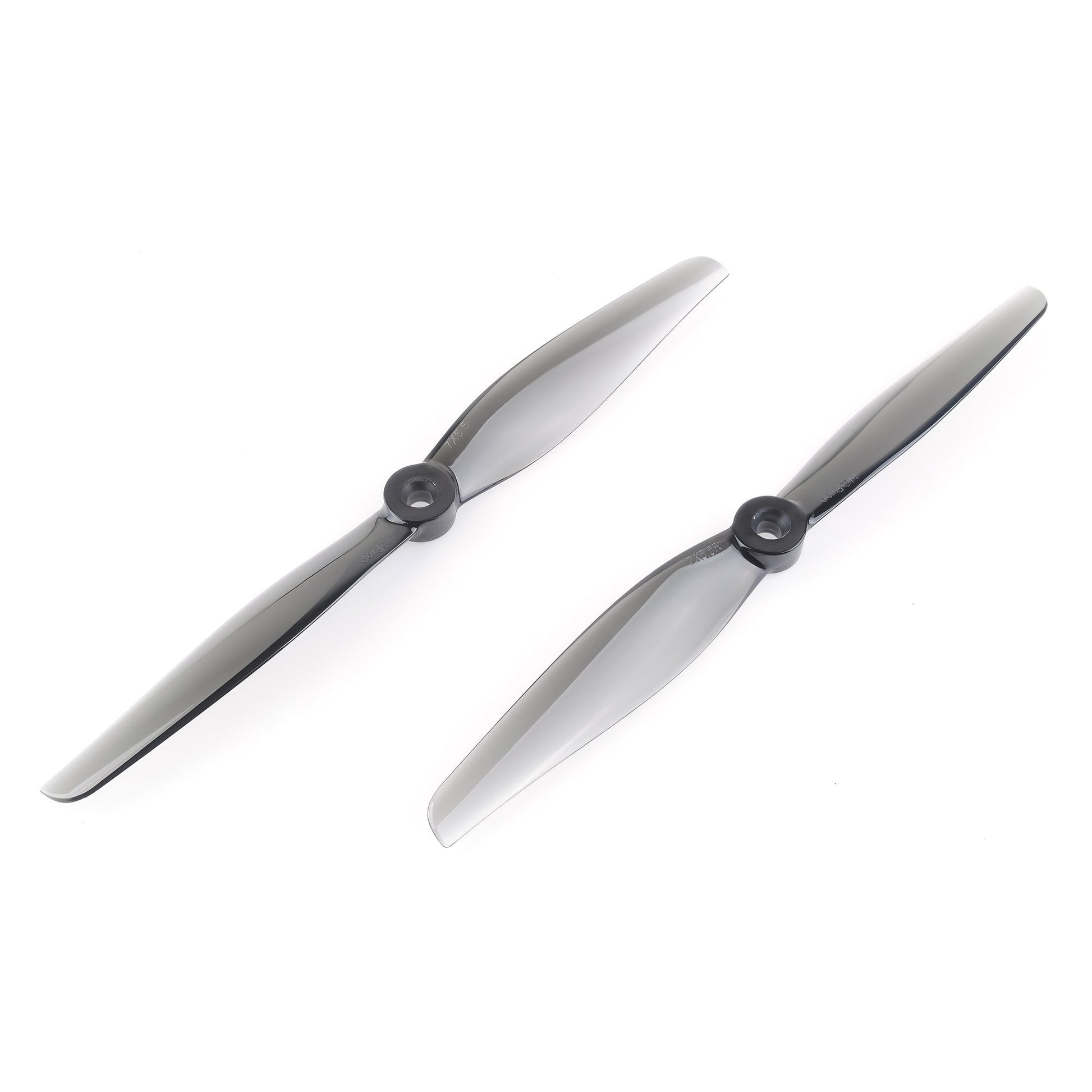 HQProp 7X5.5 light grey polycarbonate propeller set, two-blade drone props on white background
