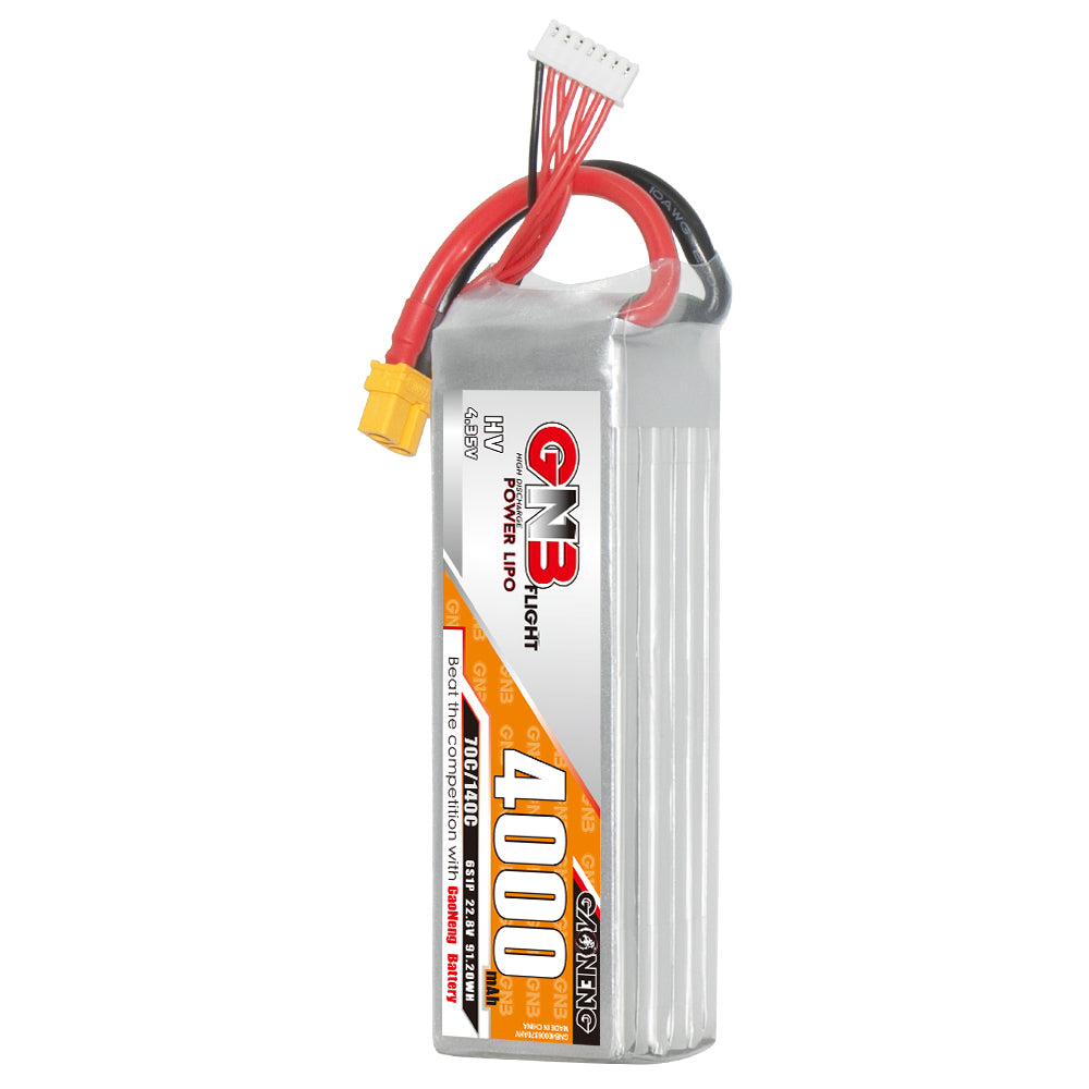 GAONENG GNB4000 6S LiHV 22.8V 4000mAh 70C battery pack with XT60 connector, upright view