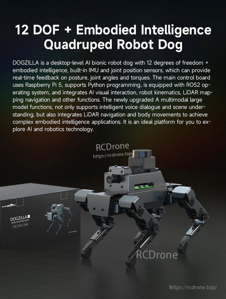 Yahboom DOGZILLA S1/S2 12DOF quadruped robot dog kit with IMU and joint position feedback sensors
