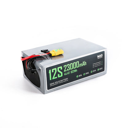 MAD 12S 23000mAh 44.4V 1021Wh semi-solid drone battery pack with XT90-S connector and leads