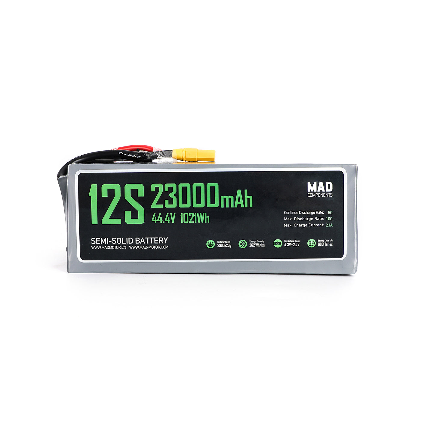 MAD 12S 23000mAh 44.4V 1021Wh semi-solid drone battery pack with XT90-S connector
