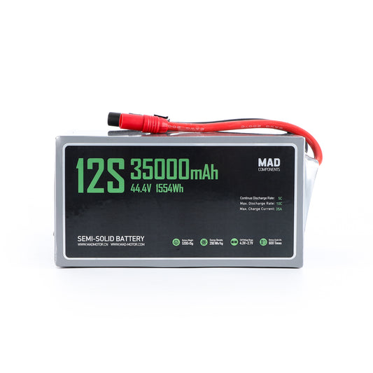 MAD 12S 35000mAh 44.4V semi-solid drone battery pack with red high-current connector lead