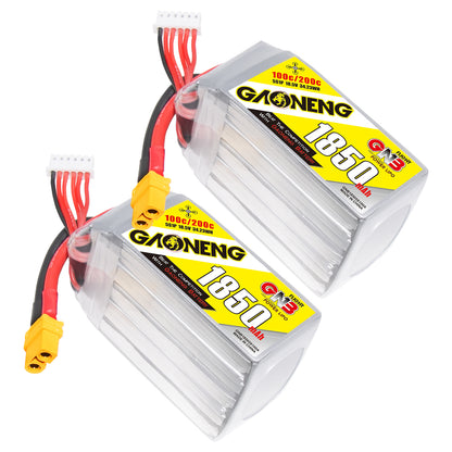 GAONENG GNB 5S 1850mAh 100C LiPo battery pair with XT60 connector and balance lead