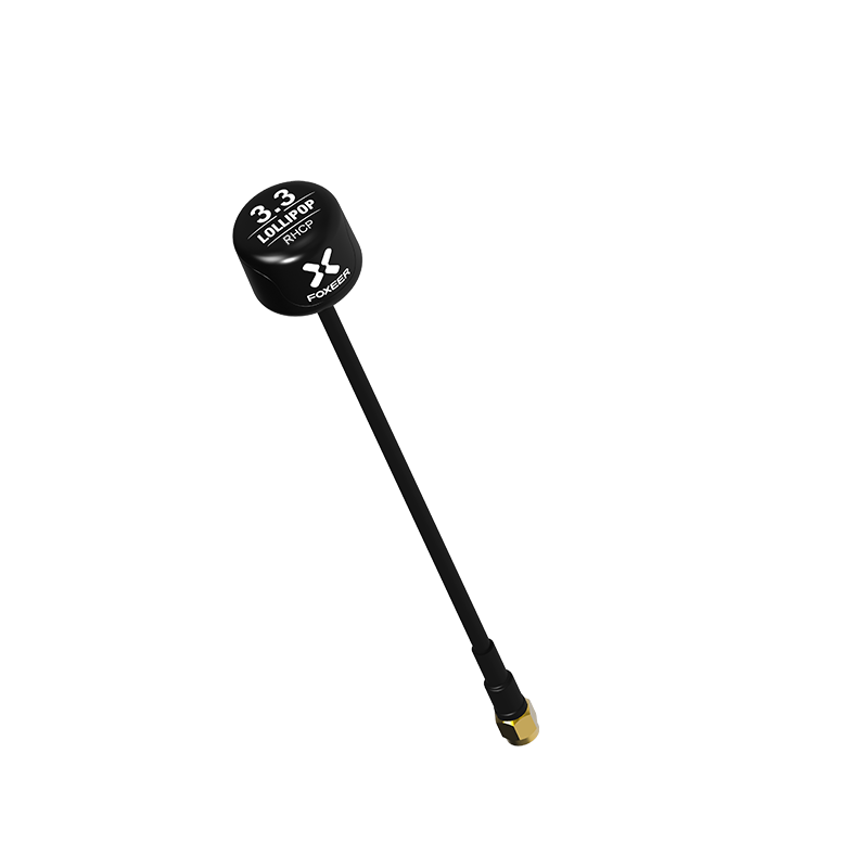 Foxeer Lollipop 3.3G 2dBi Omni Antenna, Foxeer Lollipop 3.3G omni antenna with black paddle head, coax cable, and gold SMA-style connector