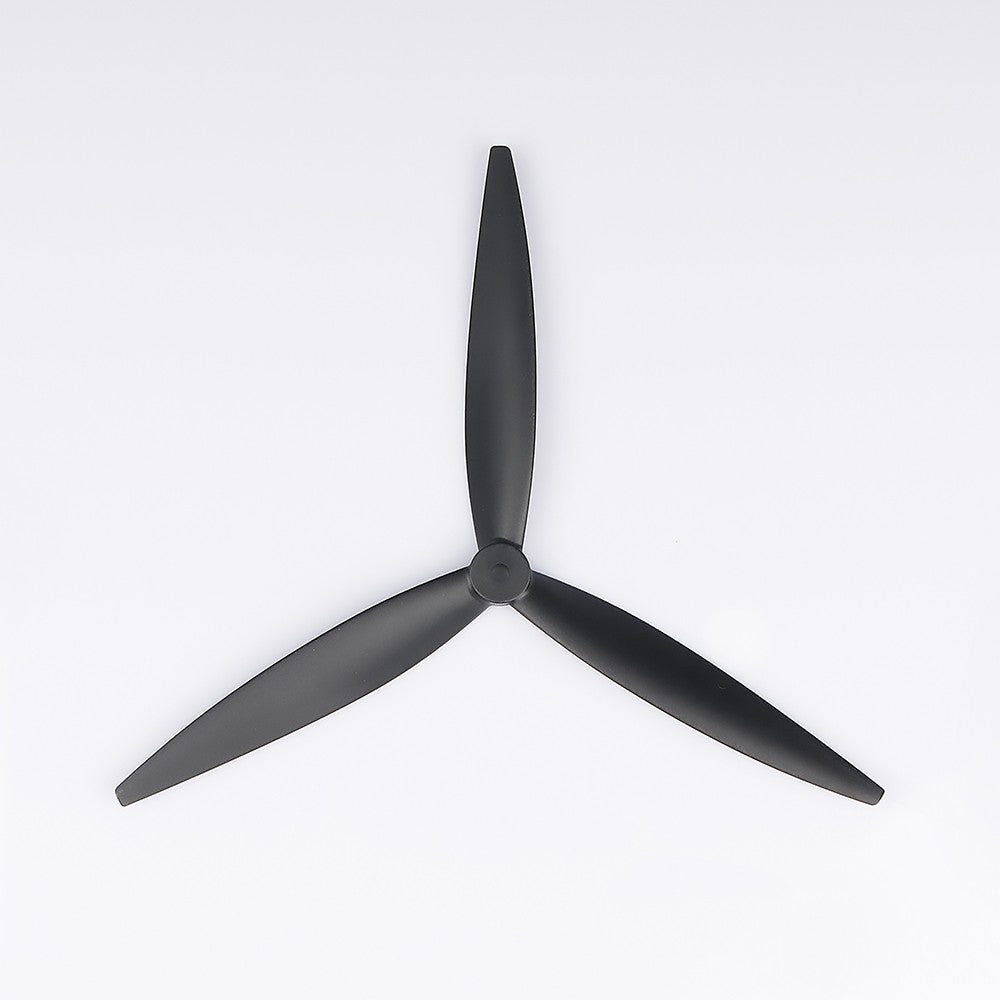 Black three-blade Foxeer Cyclone T9046 9-inch drone propeller with a centered mounting hub