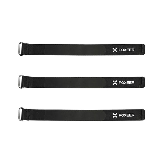 Foxeer 1.8mm Thickness Silicon Strap, Three black Foxeer 1.8mm silicone battery straps with metal D-ring buckles and Foxeer logo