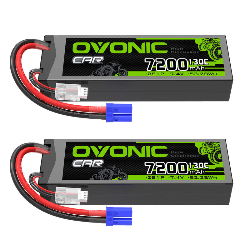 OVONIC 2S 7200mAh 130C 7.4V hardcase LiPo battery 2-pack with EC5 plug and balance lead