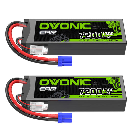 OVONIC 2S 7200mAh 130C 7.4V hardcase LiPo battery 2-pack with EC5 plug and balance lead