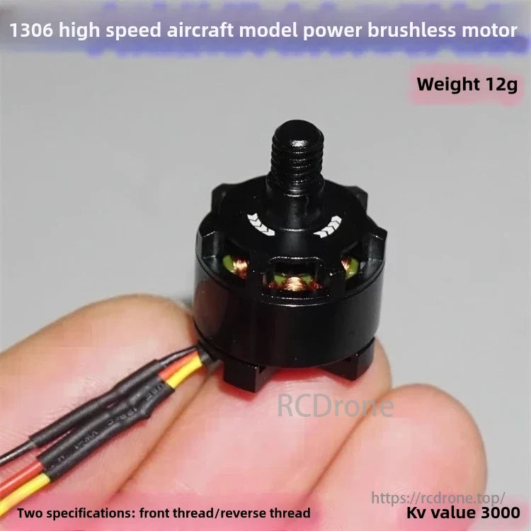 1306 3000KV Brushless Motor, 1306 brushless motor, 12g, Kv3000, for 2-3S RC planes & 3" FPV drones, CW/CCW available.