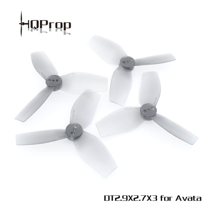 HQProp DT2.9X2.7X3 propeller set overview with HQProp logo and “DT2.9X2.7X3 for Avata” text