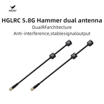 Promotional graphic showing two antennas and text '' and 'Anti-interference'