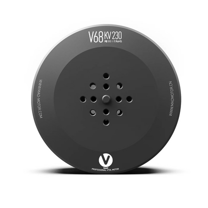 MAD V68 IPE V1.0 230KV eVTOL Drone Motor, Top view of MAD V68KV230 230KV eVTOL drone motor bell with central shaft and multi-hole mounting pattern