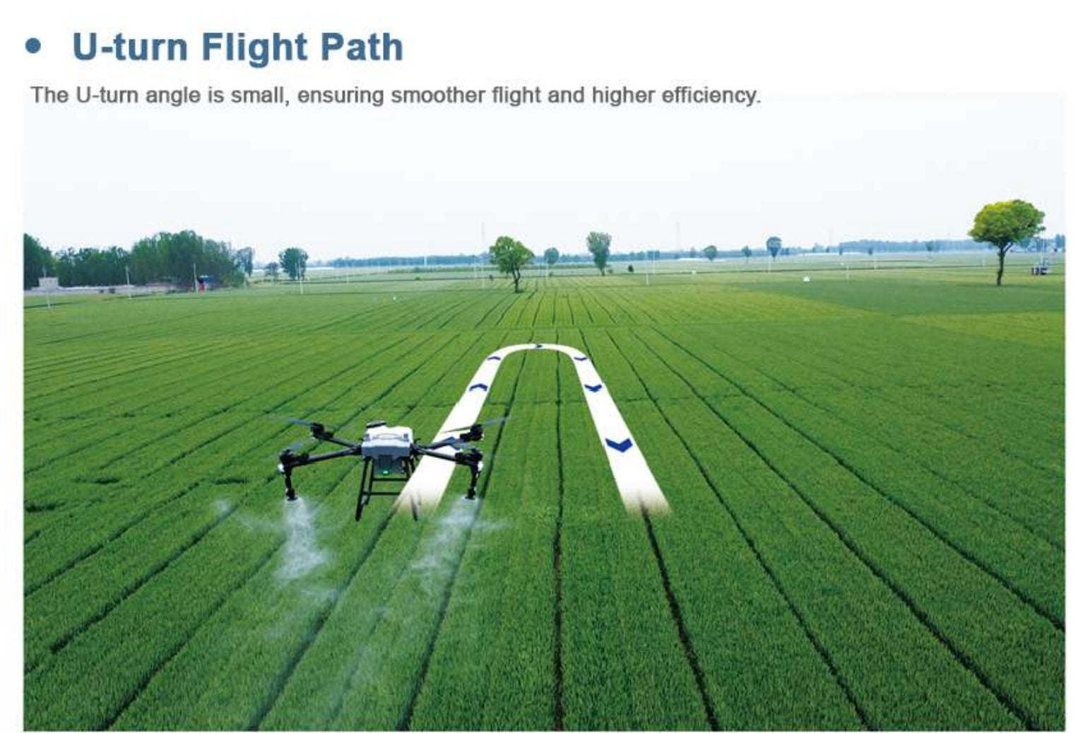 RCDrone, Smooth U-turns achieved with a small angle, resulting in efficient and stable flight.