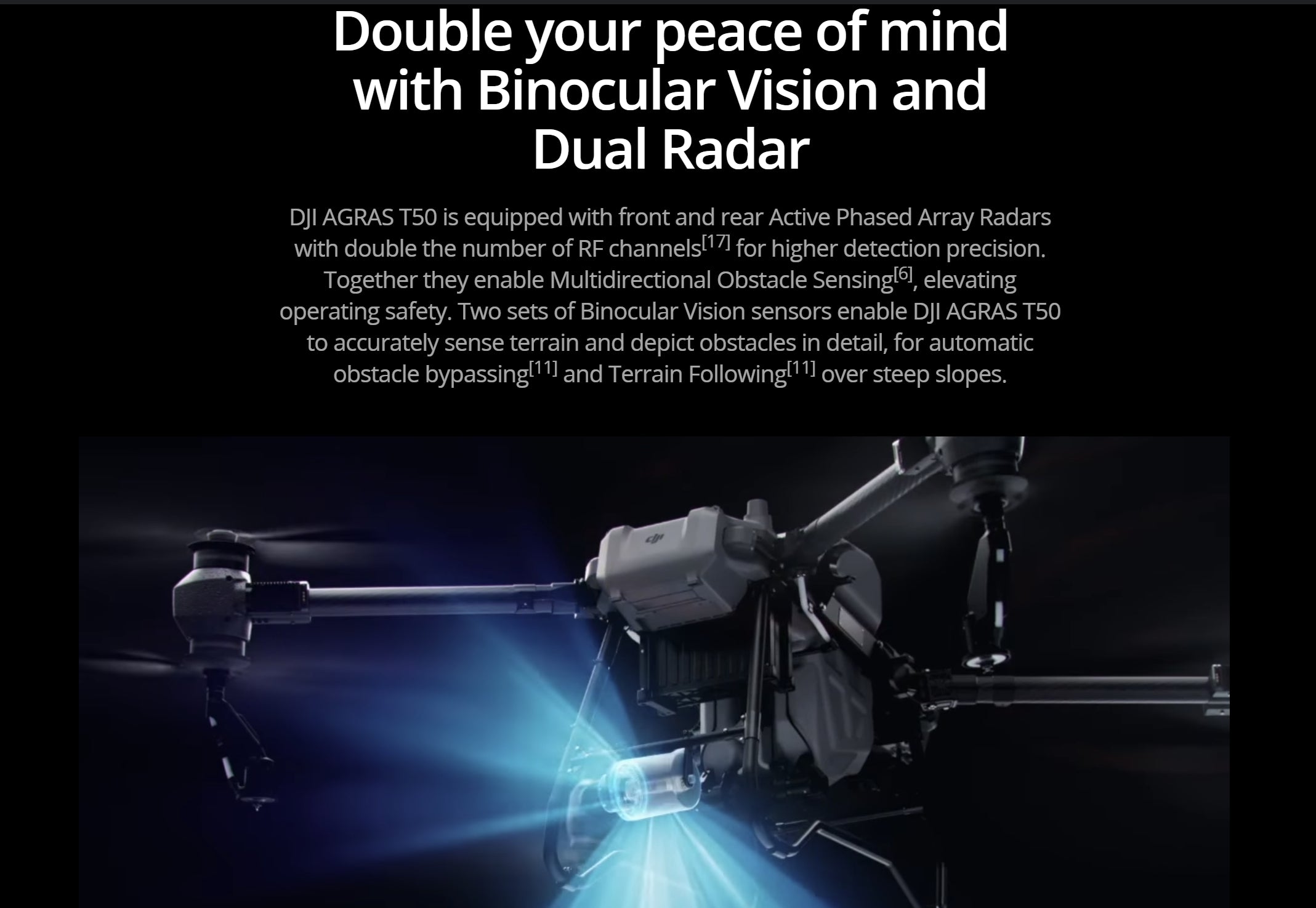 DJI Agras T50 , Advanced sensing technology provides 360-degree views for precise navigation and obstacle detection.
