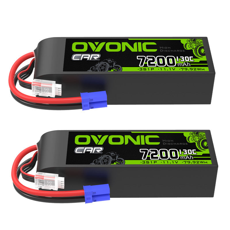 OVONIC 2-pack 3S 11.1V 7200mAh 130C LiPo batteries with EC5 connector and balance lead