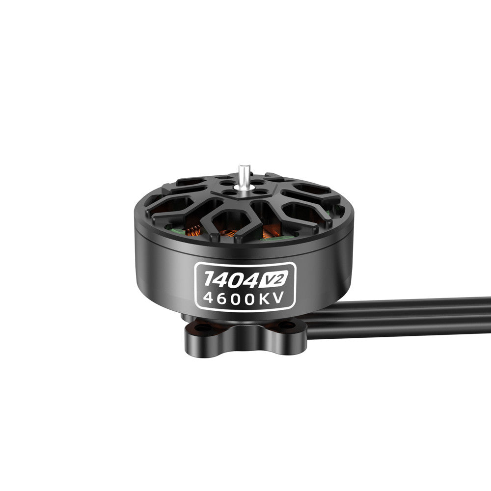 SpeedyBee 1404-V2 4600KV Brushless Motor, SpeedyBee 1404 V2 4600KV brushless drone motor with black bell housing, exposed copper windings and lead wires