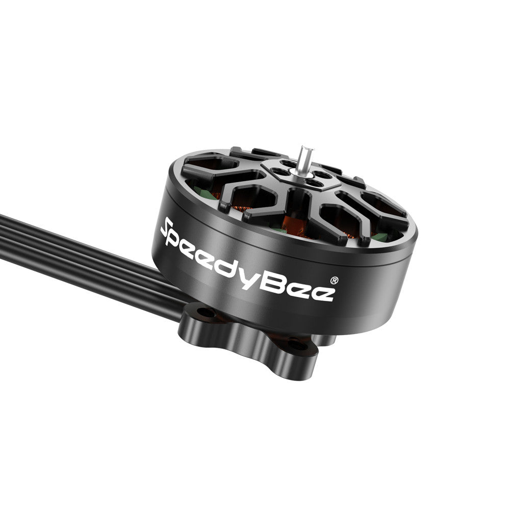 SpeedyBee 1404-V2 4600KV Brushless Motor, SpeedyBee 1404-V2 4600KV brushless drone motor with black housing, open top bell design, and motor wires