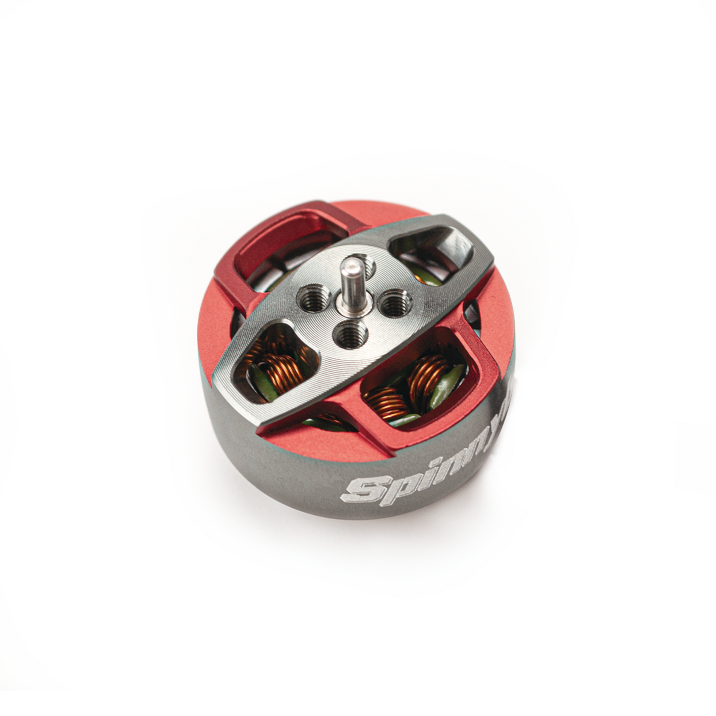 OddityRC Spinnybois 1405 motor top view showing prop shaft and four threaded mounting holes