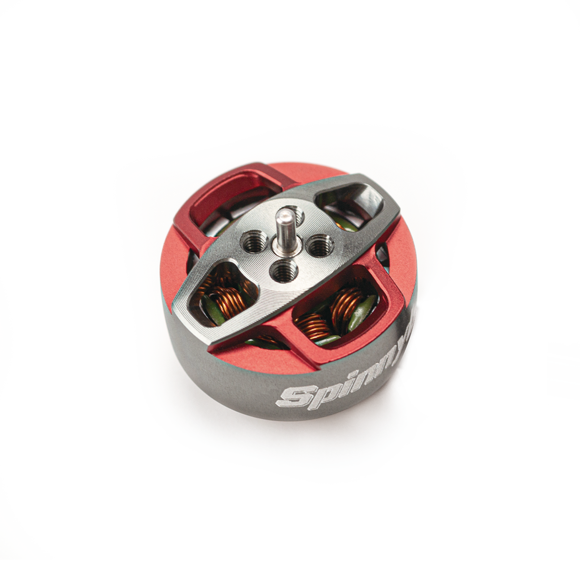 OddityRC Spinnybois 1405 motor top view showing prop shaft and four threaded mounting holes