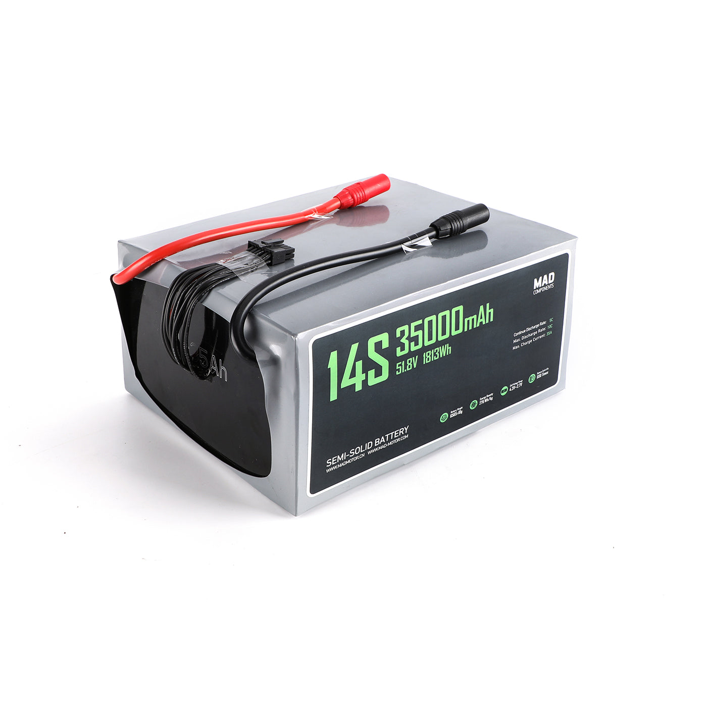 MAD 14S 35000mAh 51.8V 1813Wh semi-solid lithium battery pack with AS150-F power leads and balance plug