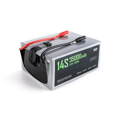 MAD 14S 35000mAh 51.8V 1813Wh semi-solid lithium battery pack with AS150-F power leads and balance plug
