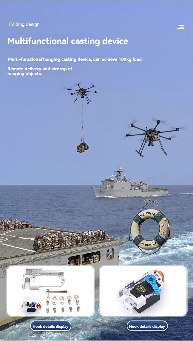 RCDrone MX4-10 Industrial Drone - 5KG Payload 10KM Multi Function Heavy Lift Drone DIY Loudspeaker, Strong Lighting, Thrower,Rescue Drone Support OEM ODM Support 8 RCDrone, Folding design Multifunctional hanging casting device; can achieve 1Okg load Remote delivery and air