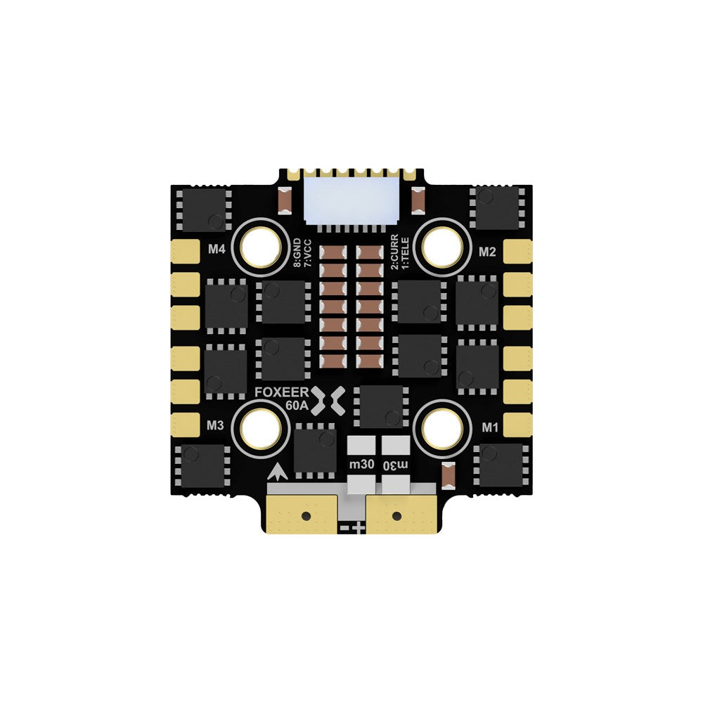 Foxeer Reaper F4 Mini 4-in-1 60A ESC board with 20x20mm mounting holes and labeled M1–M4 motor pads