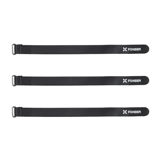 Foxeer 1.8mm Thickness Silicon Strap, Three black Foxeer silicone straps with metal buckles and white Foxeer logo, laid out horizontally