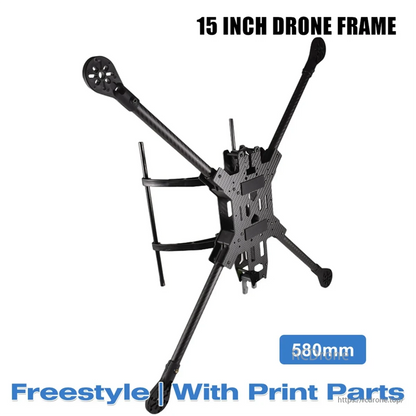 15-inch carbon fiber drone frame, 580mm wheelbase, freestyle design, printed parts, stable flight.