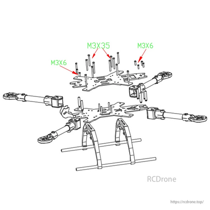 A 15-inch carbon fiber drone frame with M3x6 and M3x35 screws for stability and performance.