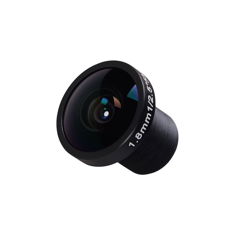 Foxeer 5MP M12 1.8mm IR Sensitive Wide Angle Lens, Black M12 mount wide-angle camera lens with 1.8mm focal length and 5MP marking on the rim
