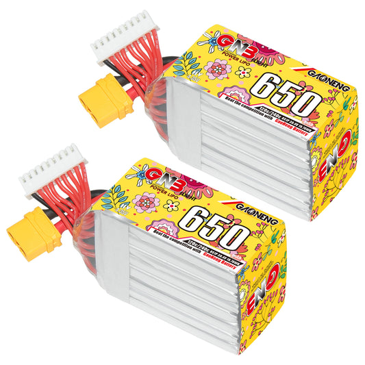 Two GNB LiHV 8S 650mAh 120C XT60 FPV drone batteries with balance leads