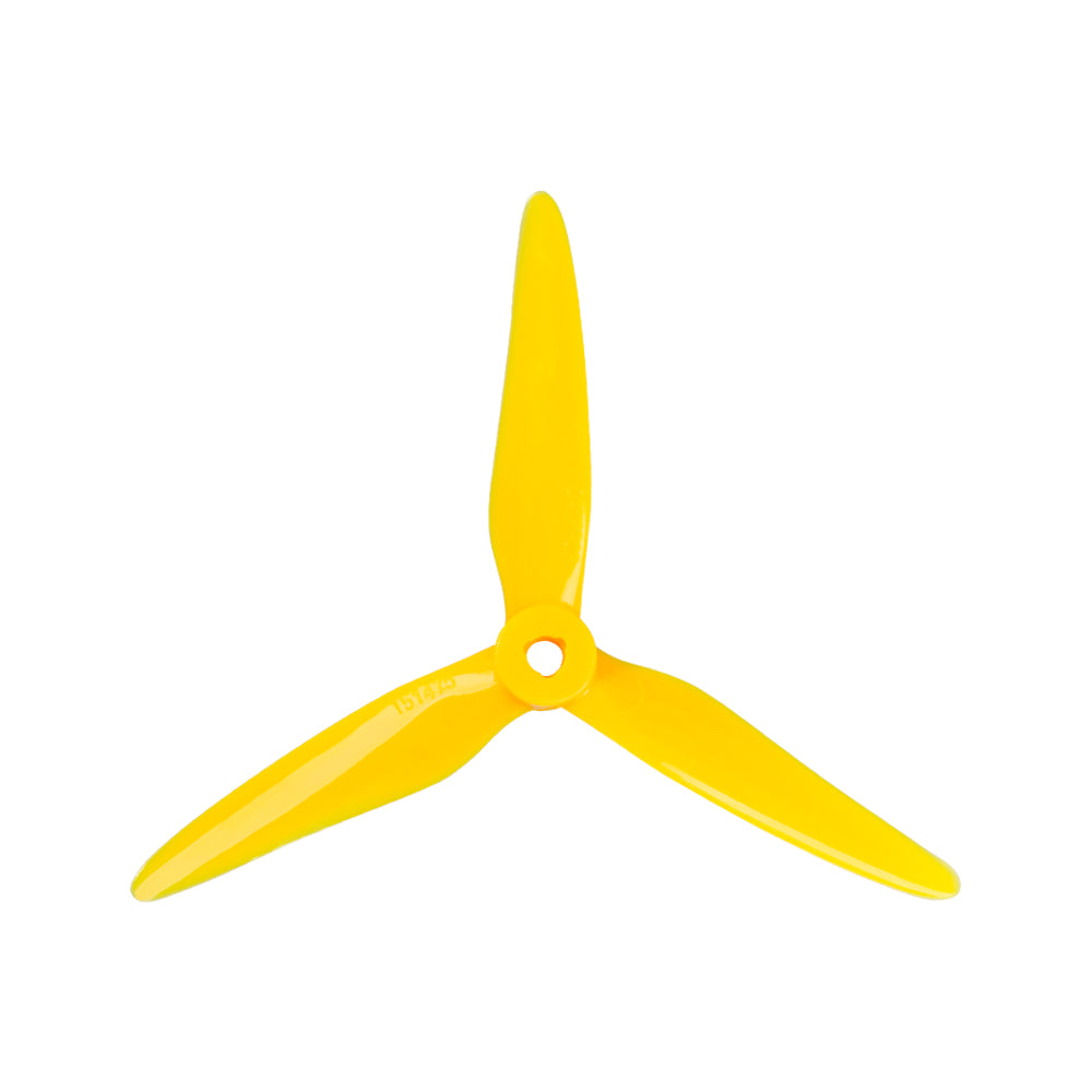 Foxeer SpitFire T5147.5 5.1in Racing Propeller, Yellow tri-blade Foxeer SpitFire T5147.5 5.1-inch racing drone propeller with center hub