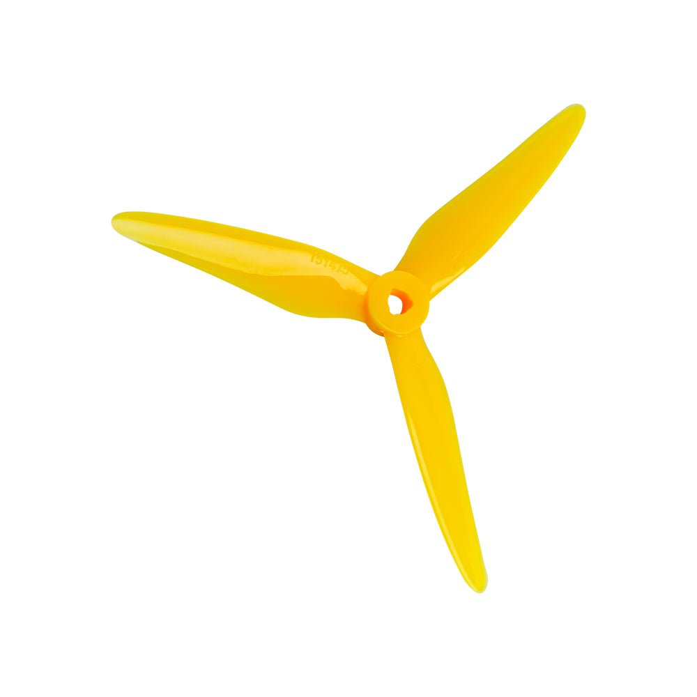 Foxeer SpitFire T5147.5 5.1in Racing Propeller, Yellow Foxeer SpitFire T5147.5 5.1-inch tri-blade racing drone propeller with center mounting hub