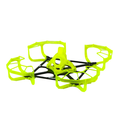 Flywoo Firefly Nano Baby 20 FPV drone frame kit with neon yellow ducted guards and carbon fiber base
