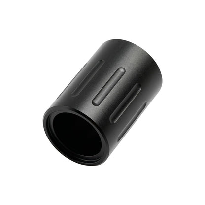 Full CNC Cylinder Lens, Black CNC-machined cylinder lens housing with grooved exterior and open barrel design