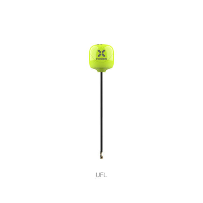 Foxeer Lollipop 4 Plus 5.8GHz FPV omni antenna with green cap, long coax lead, and UFL connector