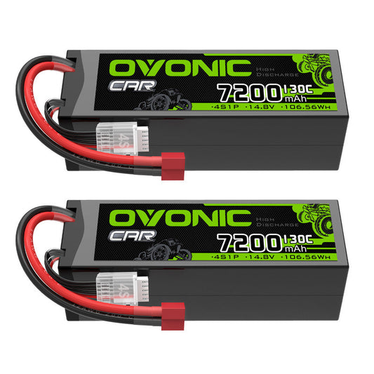 OVONIC 4S 7200mAh 14.8V 130C hardcase LiPo battery 2-pack with T plug and 4S balance leads