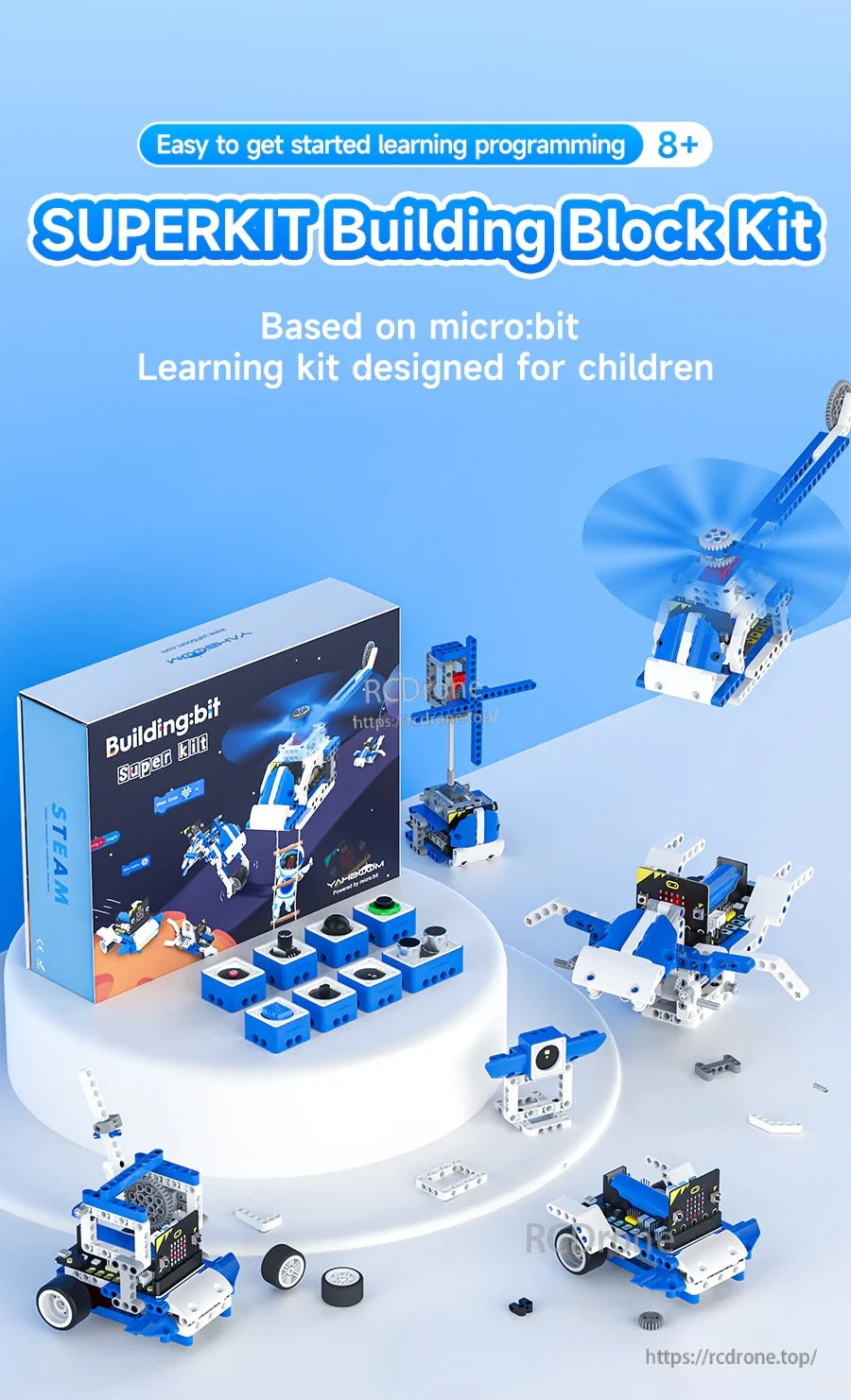 Purchase guide comparing World of Motion, Super Kit, and Super Kit Plus building block kit versions