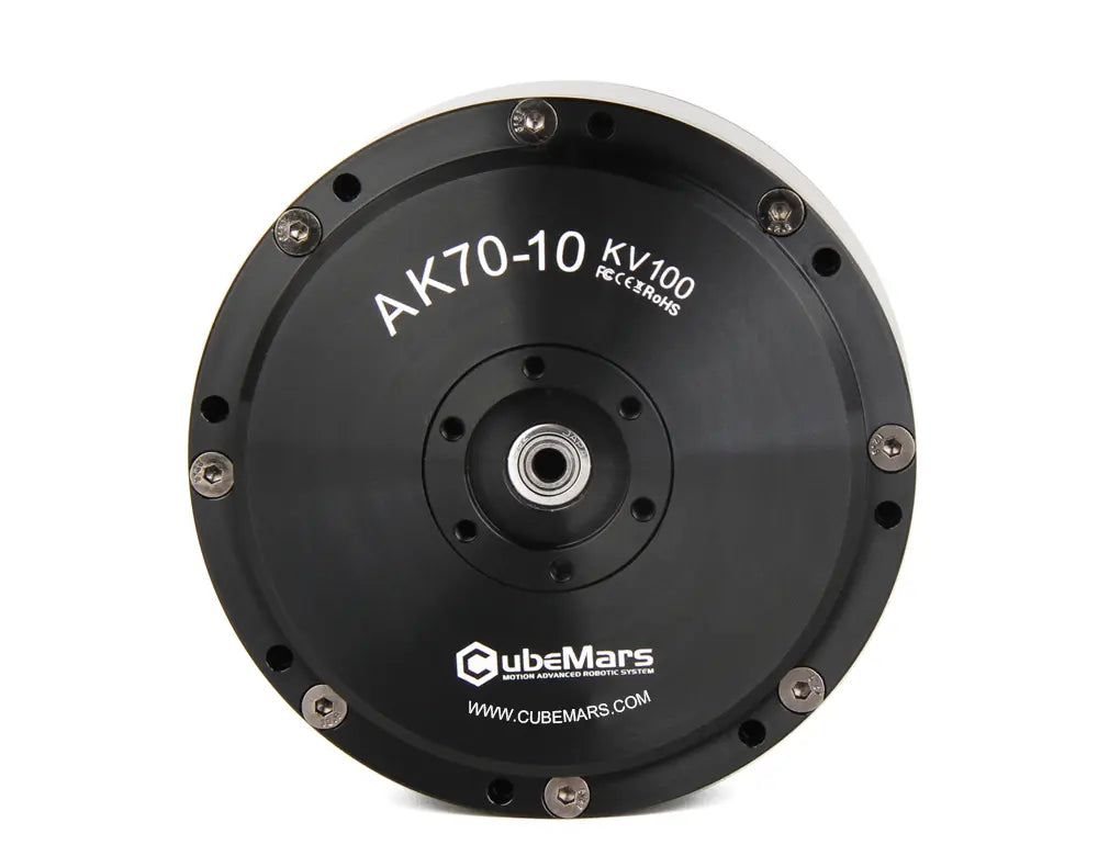CubeMars AK70-10 KV100 actuator: 24/48V, 8.3Nm torque, CAN/UART interface.