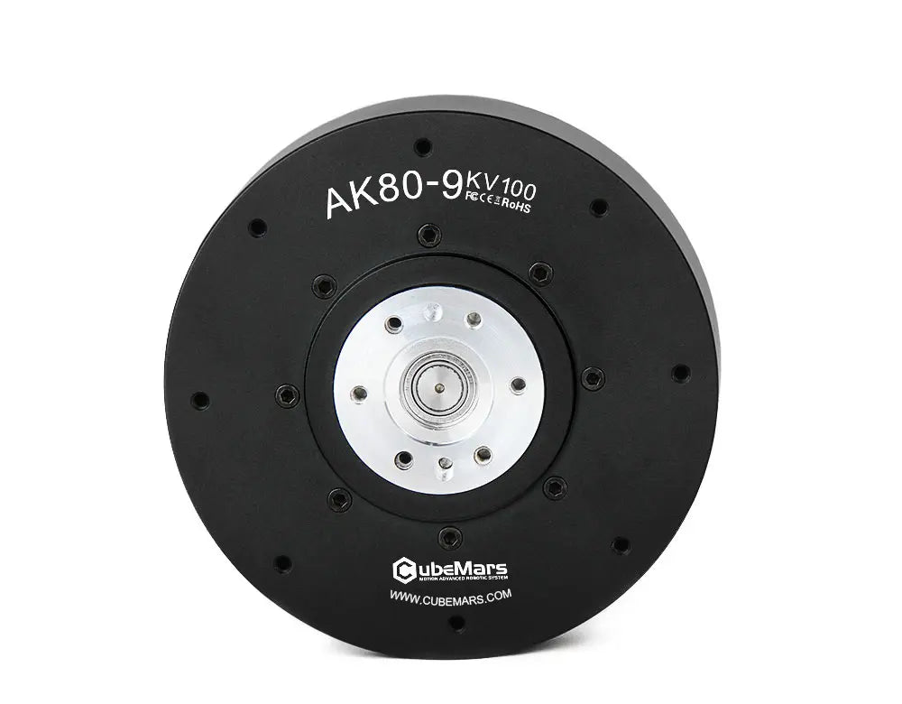 The CubeMars AK80-9 KV100 is a compact, high-performance robotic actuator with 9Nm torque, 48V, 9:1 gear ratio, ideal for robotics and exoskeletons.