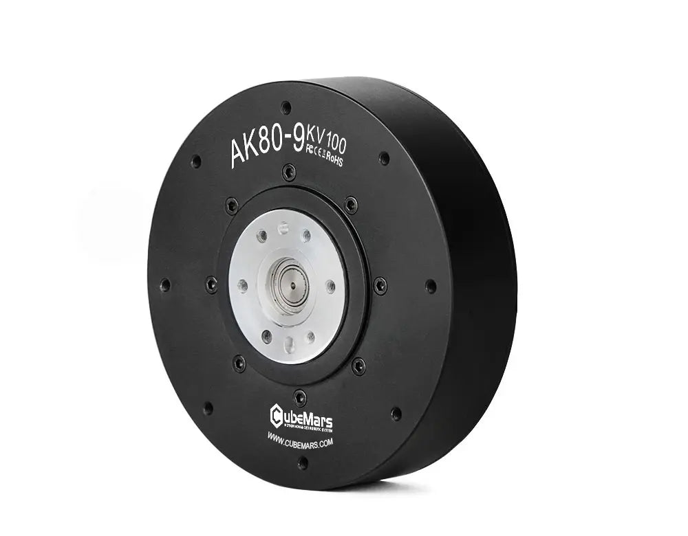CubeMars AK80-9 KV100 robotic actuator delivers 9Nm torque, 48V, 9:1 gear ratio, ideal for robotics and exoskeletons. Compact, efficient motor.