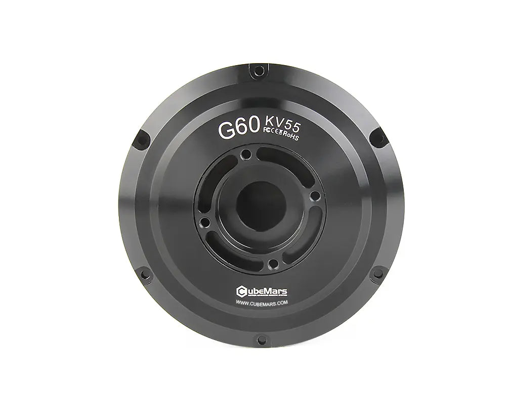CubeMars G60 KV25 KV55 Gimbal Motor, CubeMars G60 KV55 gimbal motor: 24V, 0.6Nm torque, 1.75Nm peak, hollow shaft, 0.01° accuracy, FOC control.