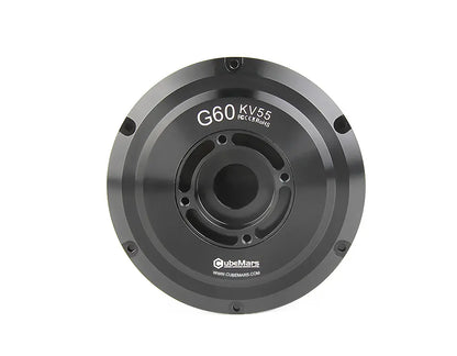 CubeMars G60 KV25 KV55 Gimbal Motor, CubeMars G60 KV55 gimbal motor: 24V, 0.6Nm torque, 1.75Nm peak, hollow shaft, 0.01° accuracy, FOC control.