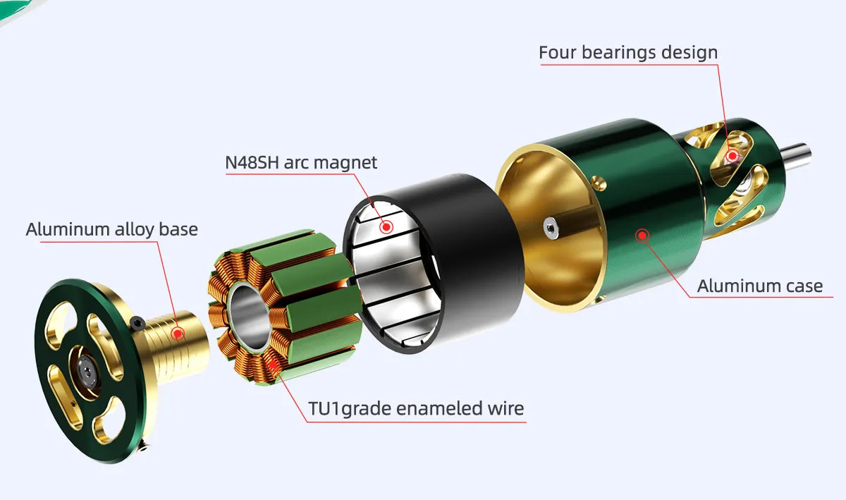 four bearings design N48SH arc magnet Aluminum alloy base Aluminum case TUIgrade enamel