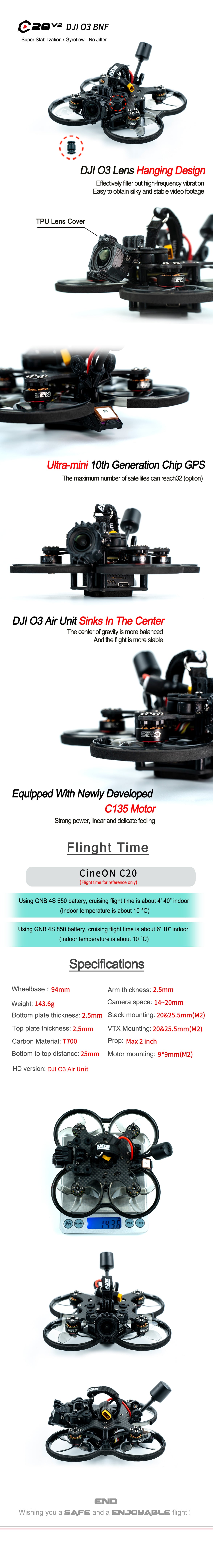 Axisflying CineON C20 V2, DJI 03 Air Unit Sinks In The Center The center of gravity more balanced And the flight