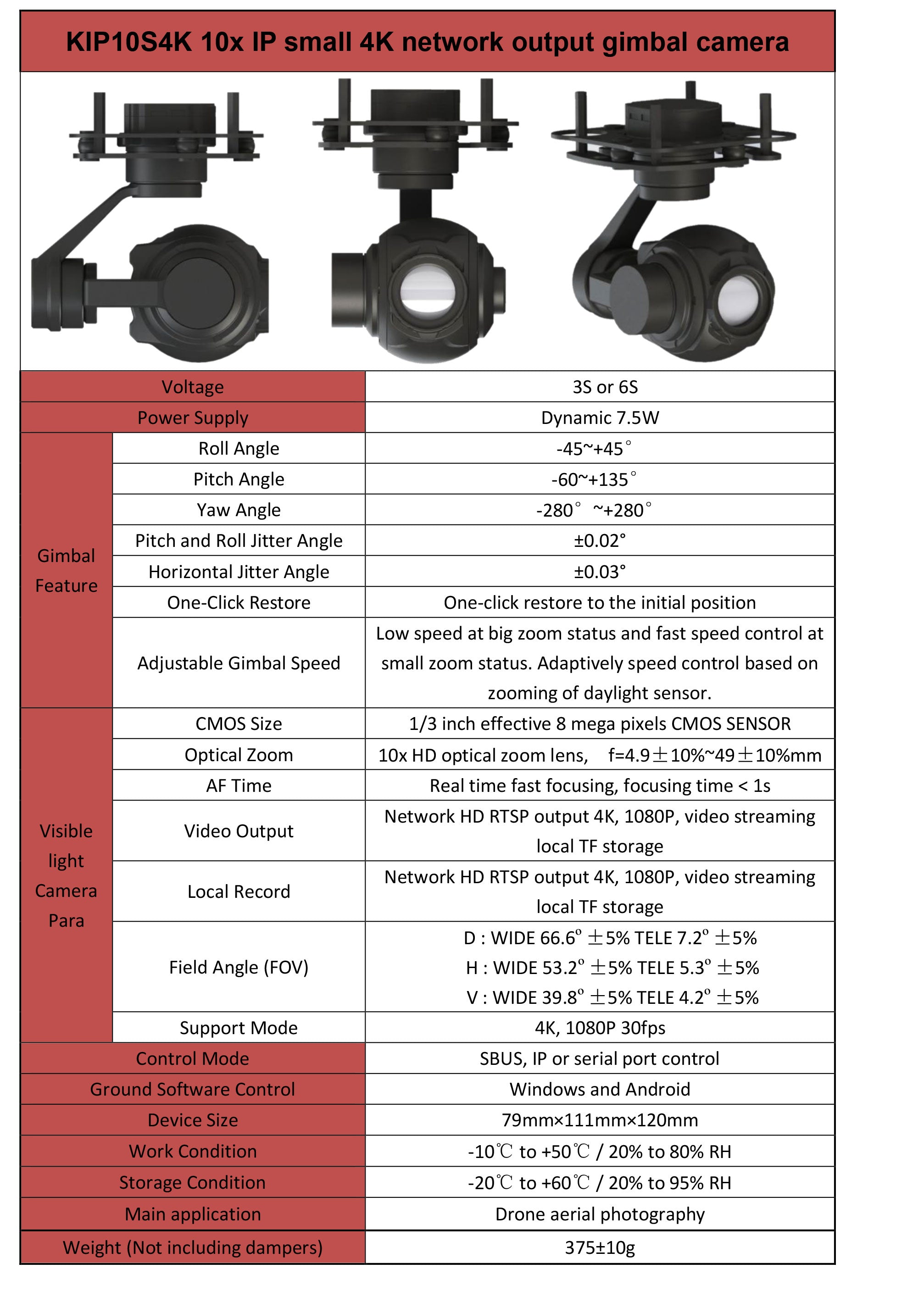 TOPOTEK KIP10S4K Drone Camera Gimbal - 4K 10X Optical zoom 3-Axis Gimbal, IP output 6 TOPOTEK KIP10S4K Drone Camera Gimbal, Professional-grade drone camera gimbal with 4K resolution, 10x optical zoom, and 3-axis stabilization for smooth video capture.