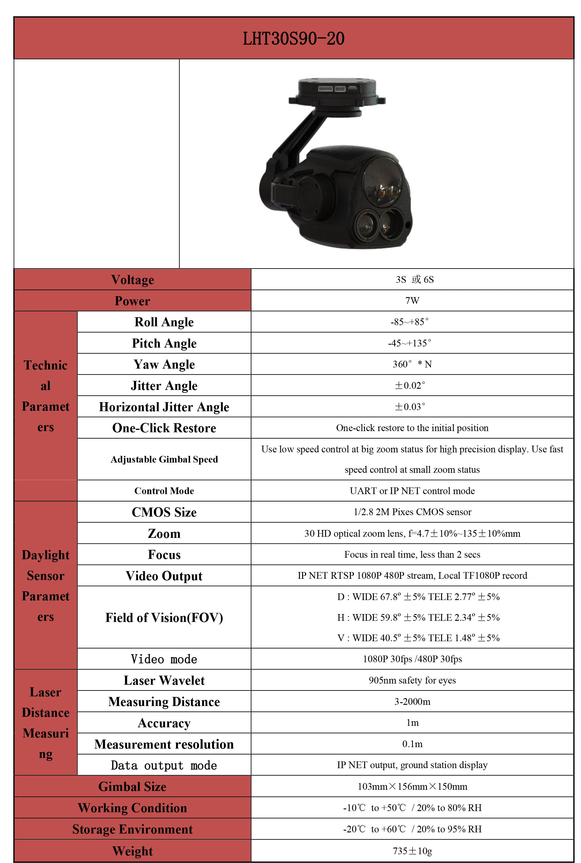 TOPOTEK LHT30S90 Drone Gimbal: High-tech camera with zoom, laser distance measuring, and stabilization features.